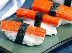 Kanikama or kani served as nigiri sushi